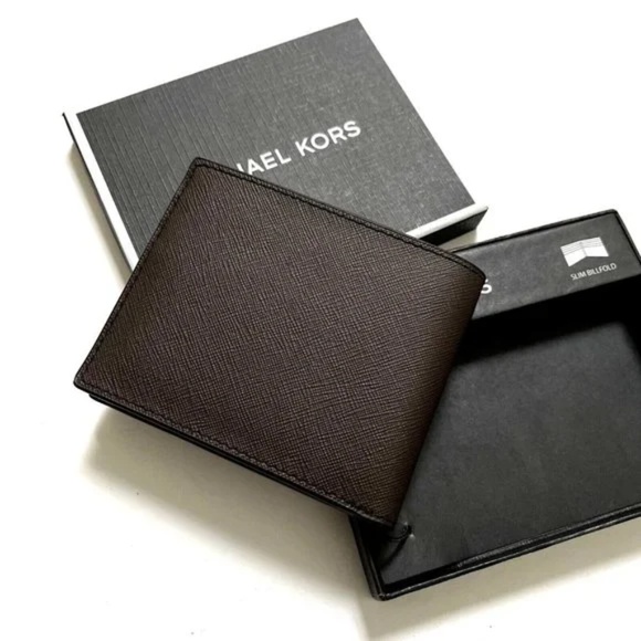 Michael Kors Slim Billfold Wallet 2pc Gift Set Tan & Chocolate Brown Boxed NWT - Picture 12 of 15